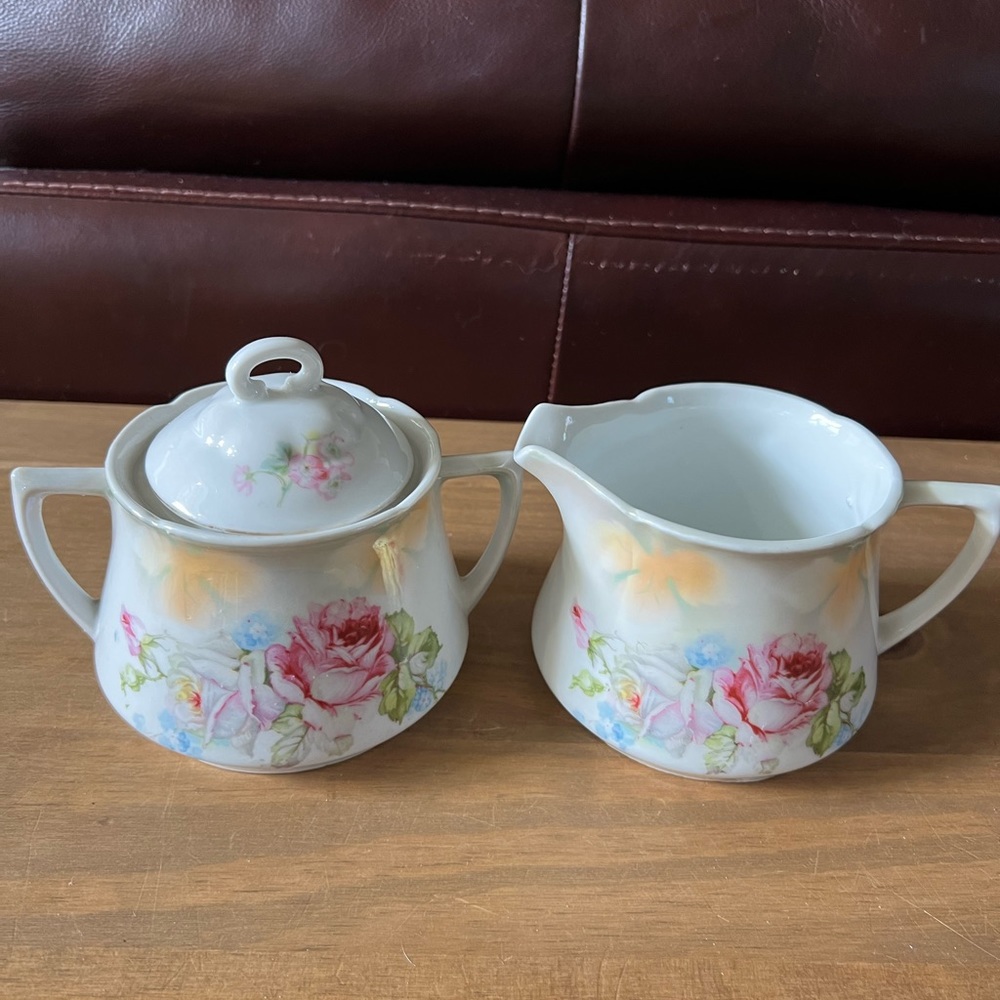 Antique Leuchtenburg porcelain covered sugar and creamer set. No chips or cracks